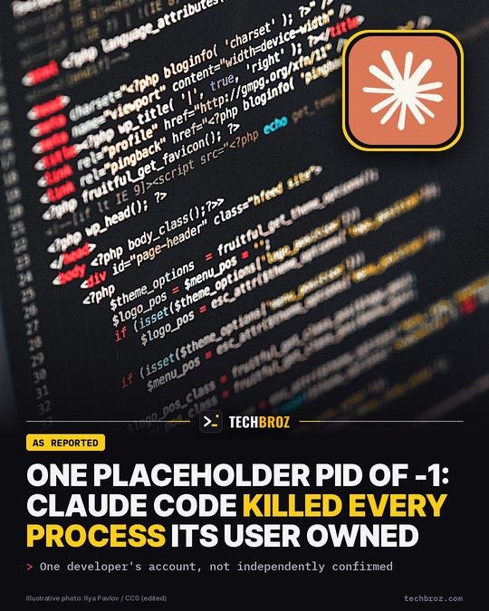 Fail card: Claude Code's placeholder PID of -1 kills every process its user owns, including itself